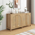Meuble rotin naturel 145 cm a quatre compartiments fermes avec poignets metal, rangement elegant pour espace repas