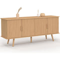 Meuble bas chene 140 cm avec quatre portes et facade effet lattes, solution decorative pour salon salle a manger