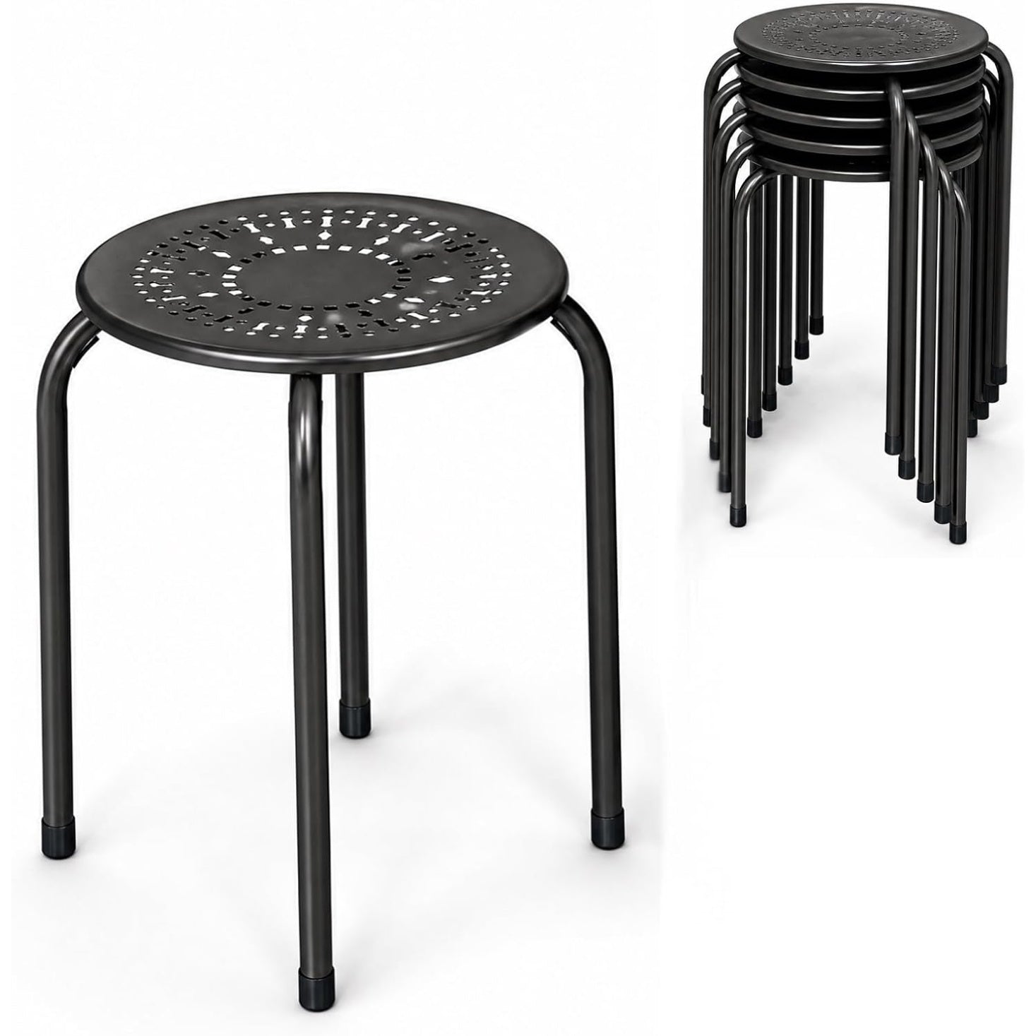 Ensemble de six chaises de repas noires avec assise confortable, mobilier adapte au salon et a la cuisine