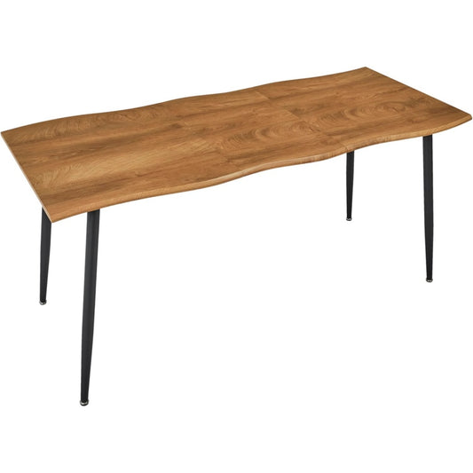 Table de repas extensible aspect chene en MDF, surface ajustable jusqu'a 160 cm pour accueillir quatre a six personnes