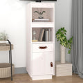 Buffet haut blanc en pin massif 34 x 40 x 108,5 cm avec espace de rangement pratique pour salon ou salle a manger