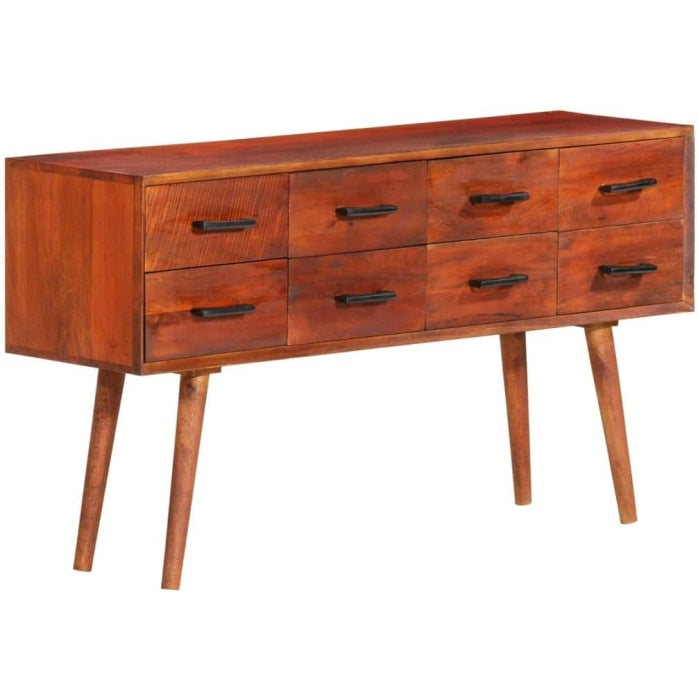Buffet en bois massif de manguier 110 x 30 x 59 cm avec huit tiroirs, meuble rustique de rangement pour cuisine salon et salle a manger