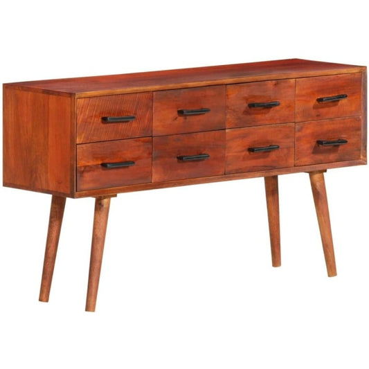 Buffet en bois massif de manguier 110 x 30 x 59 cm avec huit tiroirs, meuble rustique de rangement pour cuisine salon et salle a manger