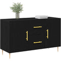 Buffet chene noir 100 x 36 x 60 cm en bois composite, meuble moderne au design epure avec rangement fonctionnel