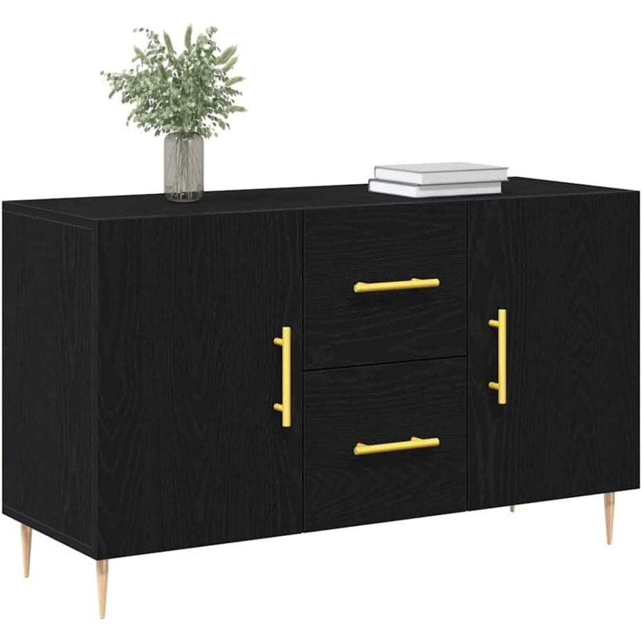 Buffet chene noir 100 x 36 x 60 cm en bois composite, meuble moderne au design epure avec rangement fonctionnel