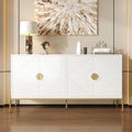 Bahut blanc moderne 162 x 40 x 80 cm avec motif geometrique, 4 portes et pieds dores