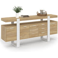 Buffet spacieux 180 cm blanc et bois avec quatre portes et trois tiroirs pratiques