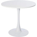 Table ronde scandinave pour deux a quatre personnes, plateau blanc en bois reconstitue et structure metallique, dimensions 80 x 80 x 73 cm