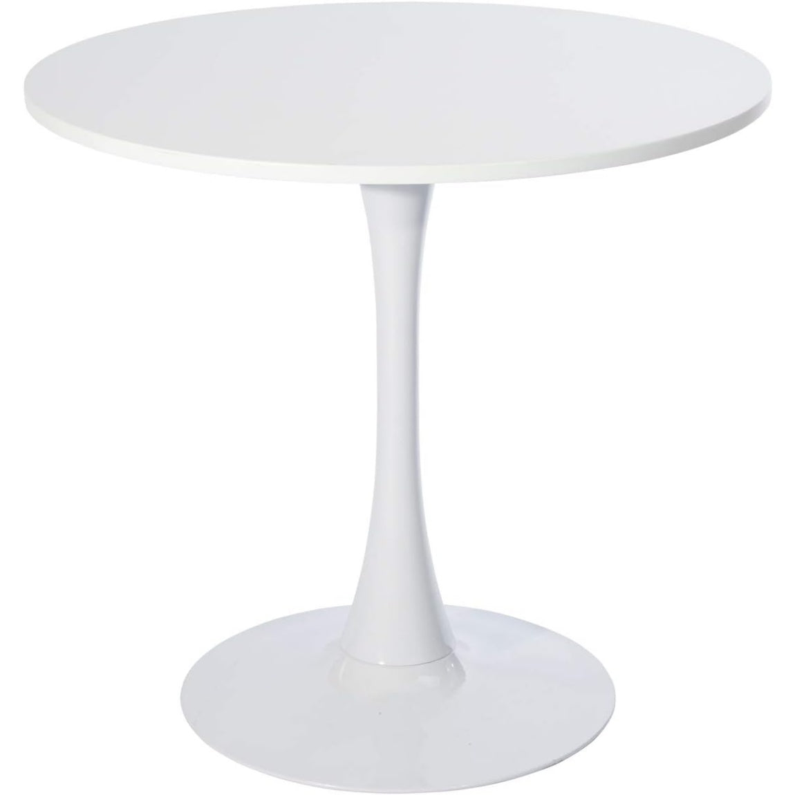 Table ronde scandinave pour deux a quatre personnes, plateau blanc en bois reconstitue et structure metallique, dimensions 80 x 80 x 73 cm