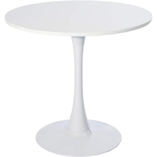 Table ronde scandinave pour deux a quatre personnes, plateau blanc en bois reconstitue et structure metallique, dimensions 80 x 80 x 73 cm