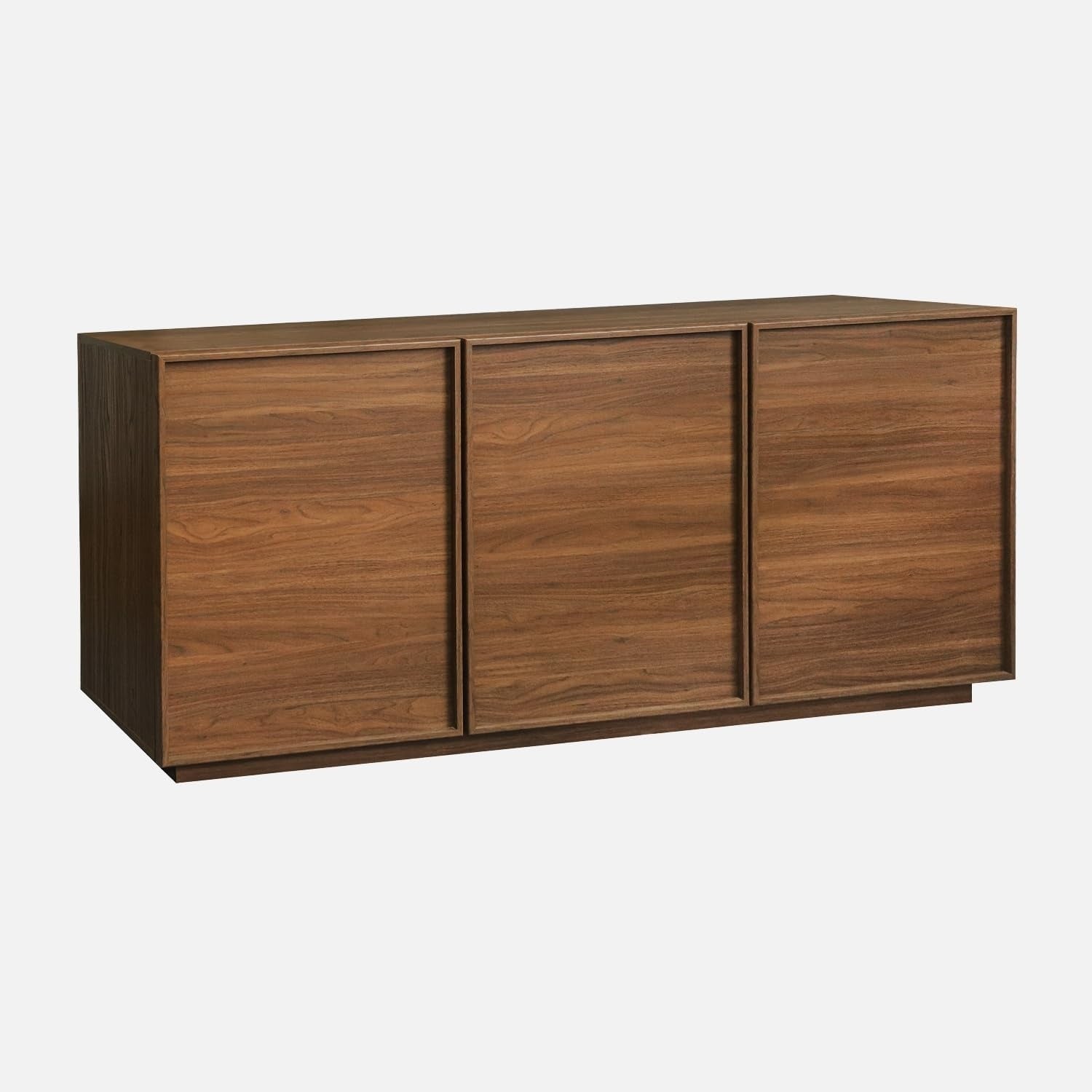 Cabinet effet noyer 160 x 43 x 75 cm avec trois portes, rangement elegant pour completer un interieur moderne