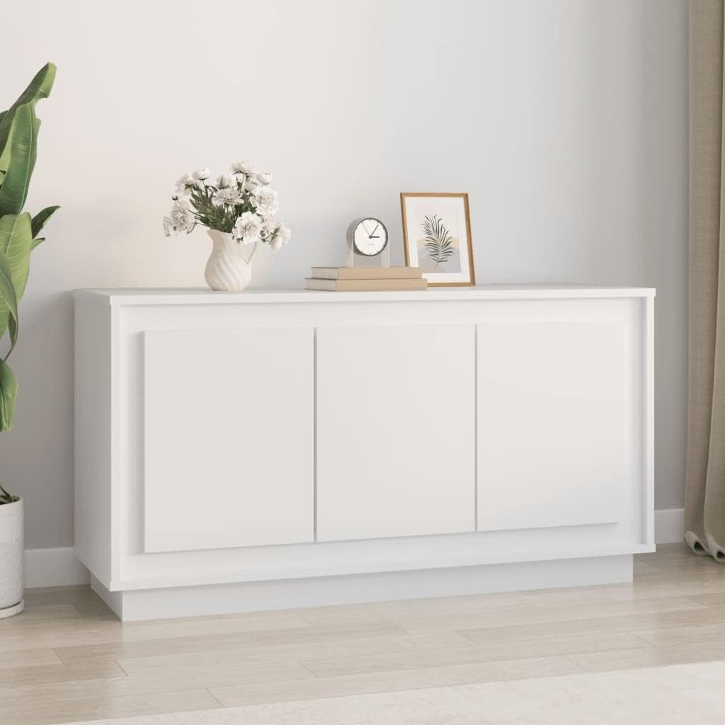 Petit buffet blanc 102 x 35 x 55 cm en bois composite pour optimiser le rangement interieur