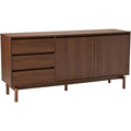 Buffet en bois fonce 160 cm equipe de deux portes, trois tiroirs et deux niches ouvertes, mobilier fonctionnel pour interieur