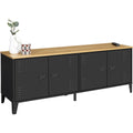 Meuble industriel 140 cm avec quatre portes, structure metal noire et plateau bois naturel