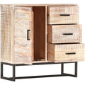 Meuble buffet en acacia massif blanc 73 x 30 x 75 cm avec rangement ferme, mobilier retro pour salon salle a manger et cuisine