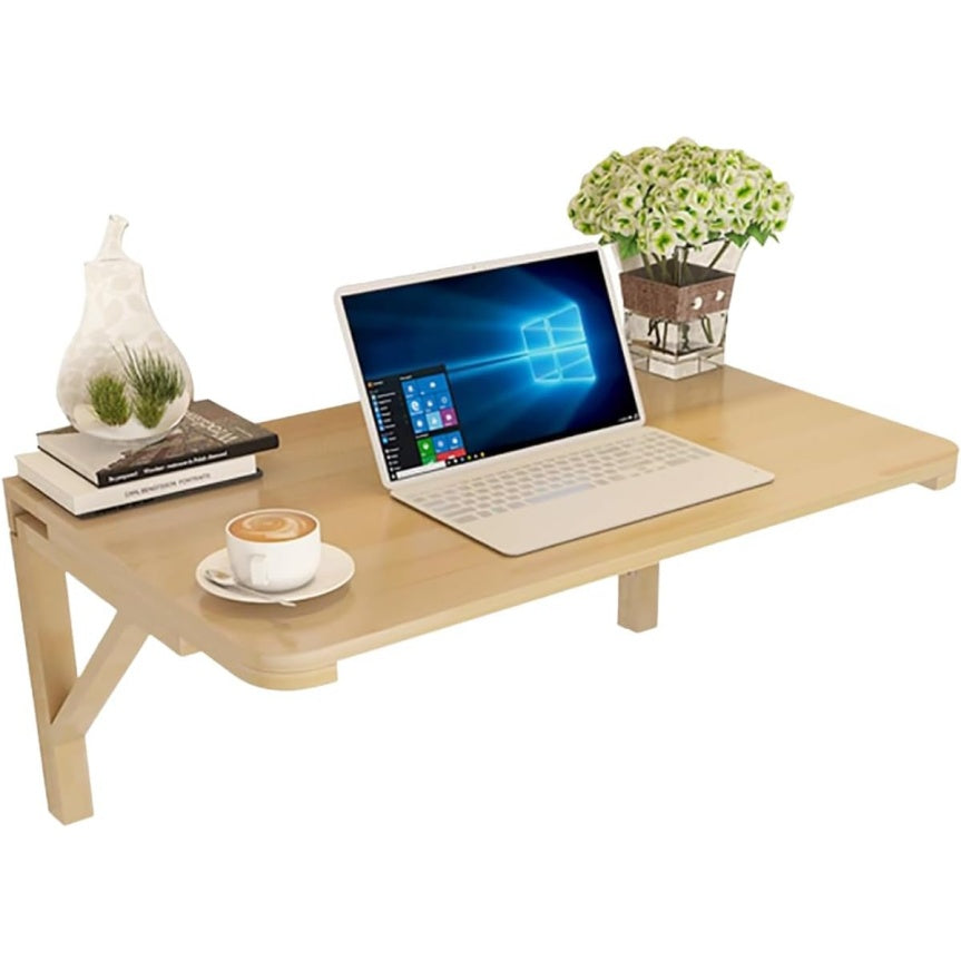 Table murale rabattable en bois massif, bureau pliant gain de place pour cuisine salle a manger et espace etude