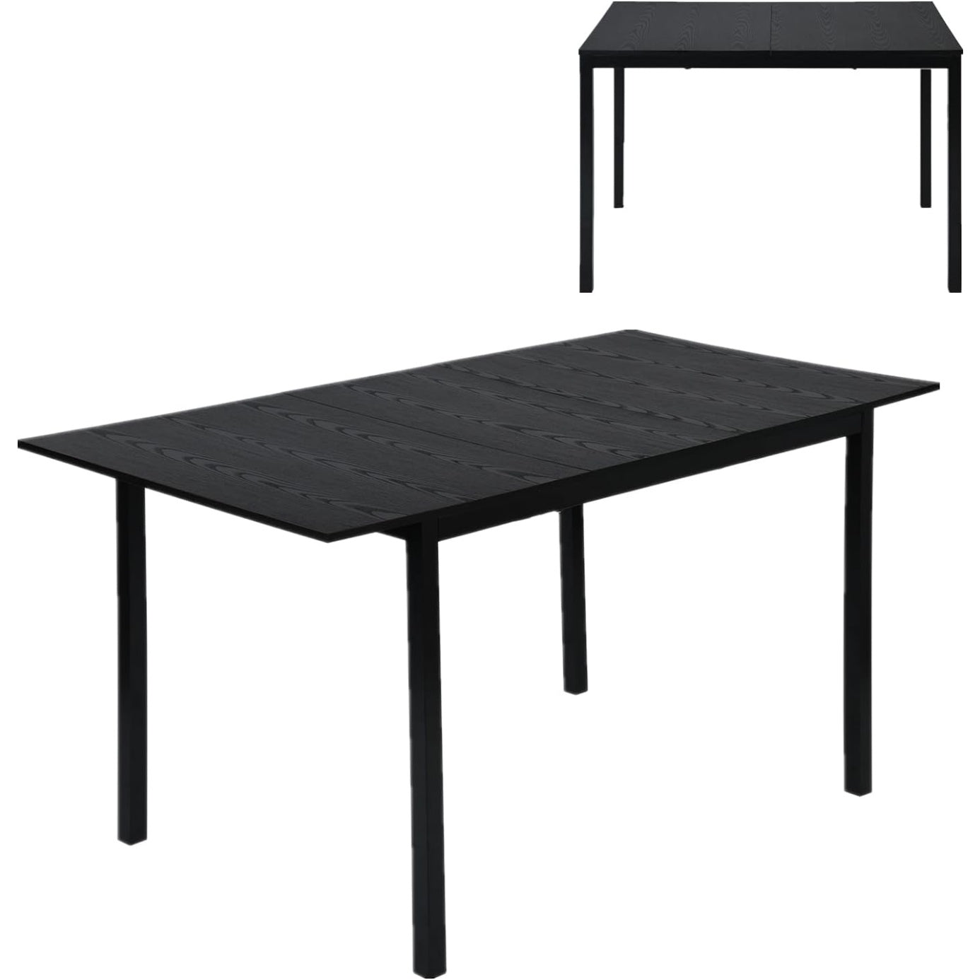 Table extensible style industriel de 120 a 160 cm avec structure metallique noire pour cuisine ou salon