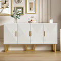 Buffet quatre portes 150 x 40 x 82 cm avec facade texturee, poignees dorees et tablettes interieures ajustables