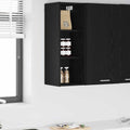Placard suspendu chene noir 80 cm avec porte battante, meuble mural pour cuisine salle a manger ou cellier